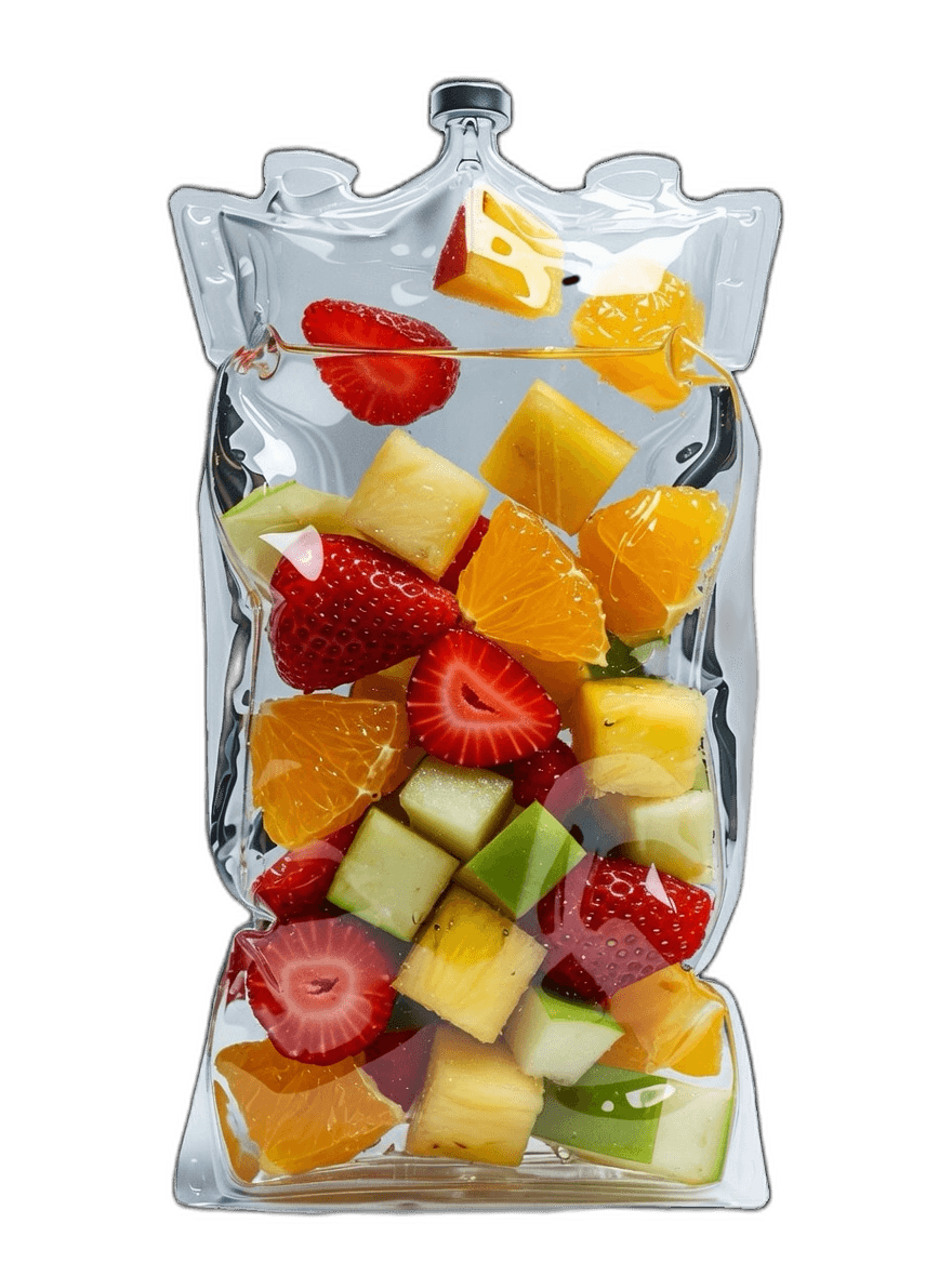 IV bag with fresh fruit representing nutrient infusion